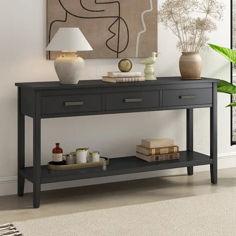 Console contemporaine à 3 tiroirs avec 1 étagère