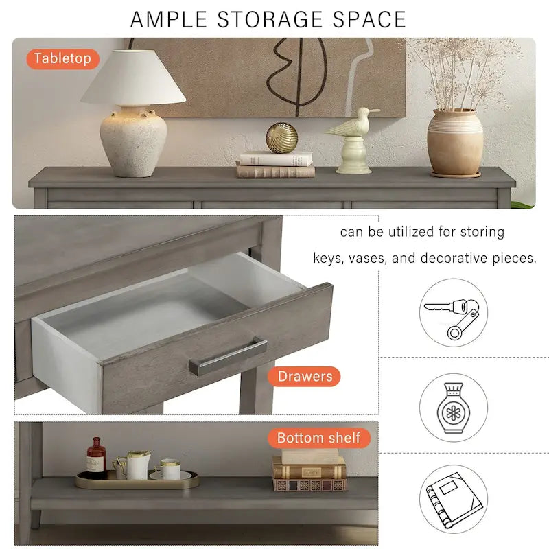 Console contemporaine à 3 tiroirs avec 1 étagère