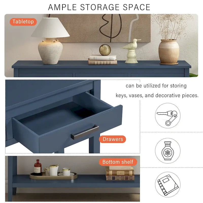 Console contemporaine à 3 tiroirs avec 1 étagère