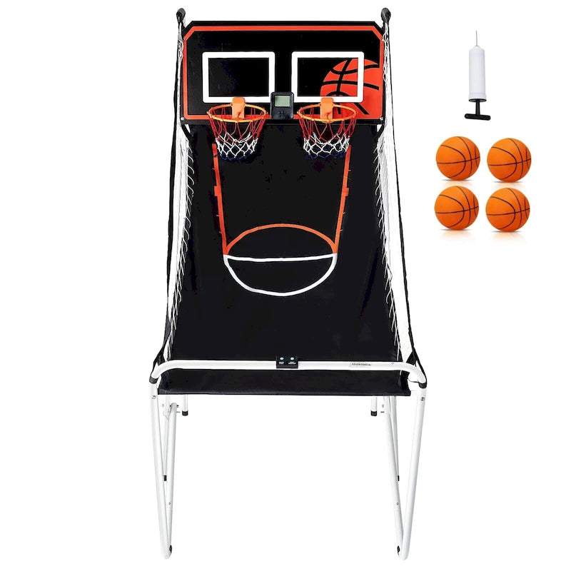 Jeu d'arcade de basket-ball pliable, jeu de basket-ball d'intérieur pour 2 joueurs, sport à double tir à domicile avec 8 modes de jeu et pompe de gonflage