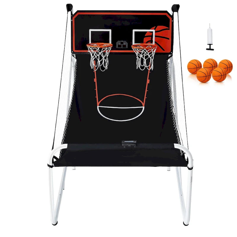 Jeu d'arcade de basket-ball pliable, jeu de basket-ball d'intérieur pour 2 joueurs, sport à double tir à domicile avec 8 modes de jeu et pompe de gonflage