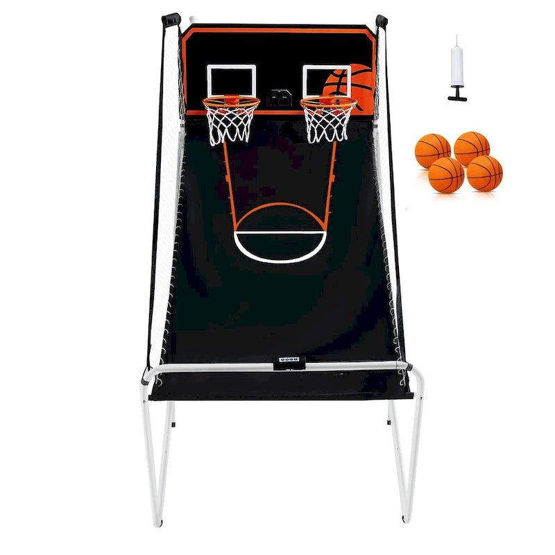Jeu d'arcade de basket-ball pliable, jeu de basket-ball d'intérieur pour 2 joueurs, sport à double tir à domicile avec 8 modes de jeu et pompe de gonflage
