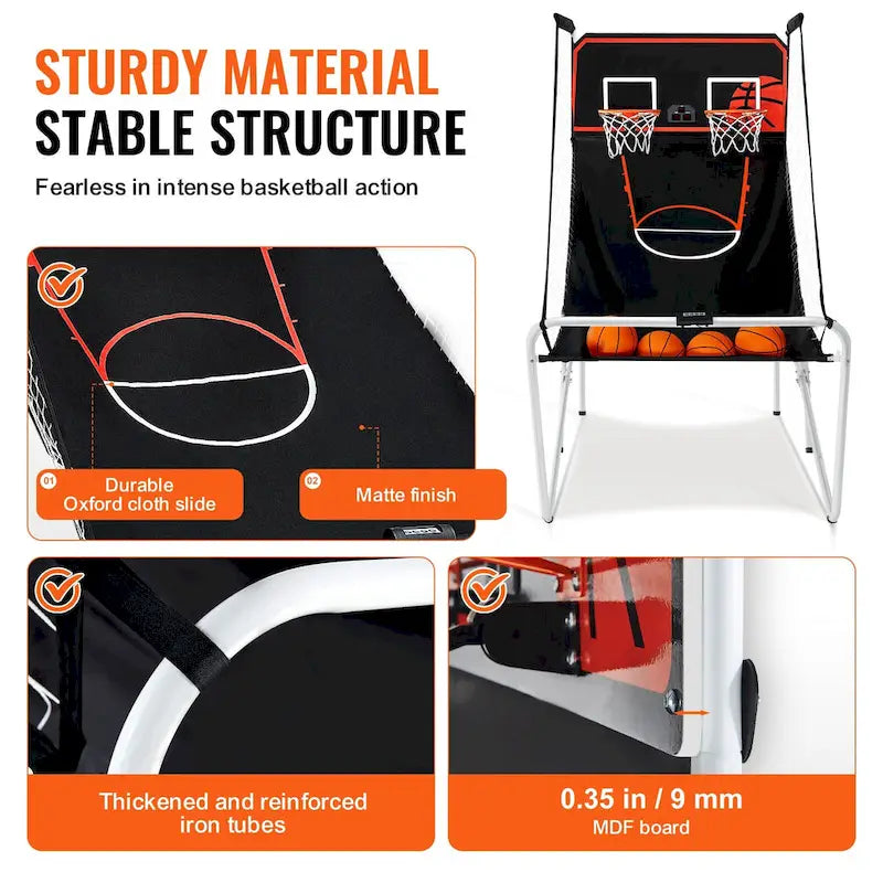Jeu d'arcade de basket-ball pliable, jeu de basket-ball d'intérieur pour 2 joueurs, sport à double tir à domicile avec 8 modes de jeu et pompe de gonflage