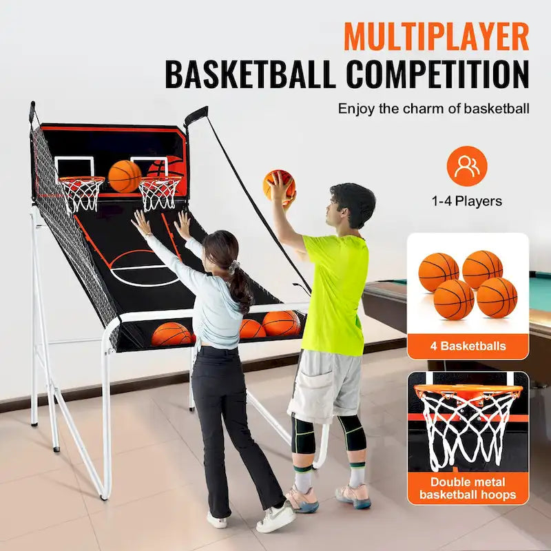 Jeu d'arcade de basket-ball pliable, jeu de basket-ball d'intérieur pour 2 joueurs, sport à double tir à domicile avec 8 modes de jeu et pompe de gonflage