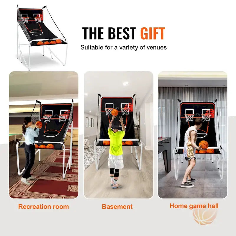 Jeu d'arcade de basket-ball pliable, jeu de basket-ball d'intérieur pour 2 joueurs, sport à double tir à domicile avec 8 modes de jeu et pompe de gonflage
