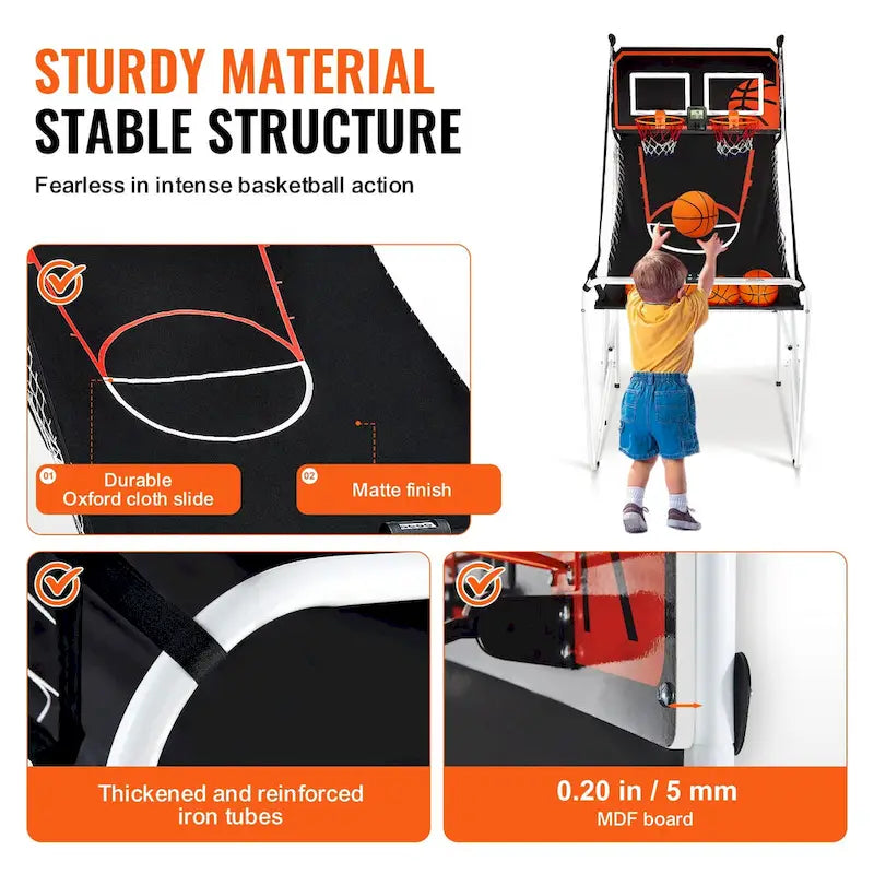 Jeu d'arcade de basket-ball pliable, jeu de basket-ball d'intérieur pour 2 joueurs, sport à double tir à domicile avec 8 modes de jeu et pompe de gonflage