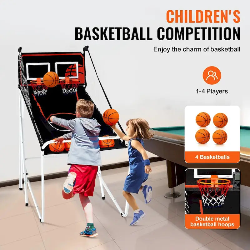 Jeu d'arcade de basket-ball pliable, jeu de basket-ball d'intérieur pour 2 joueurs, sport à double tir à domicile avec 8 modes de jeu et pompe de gonflage