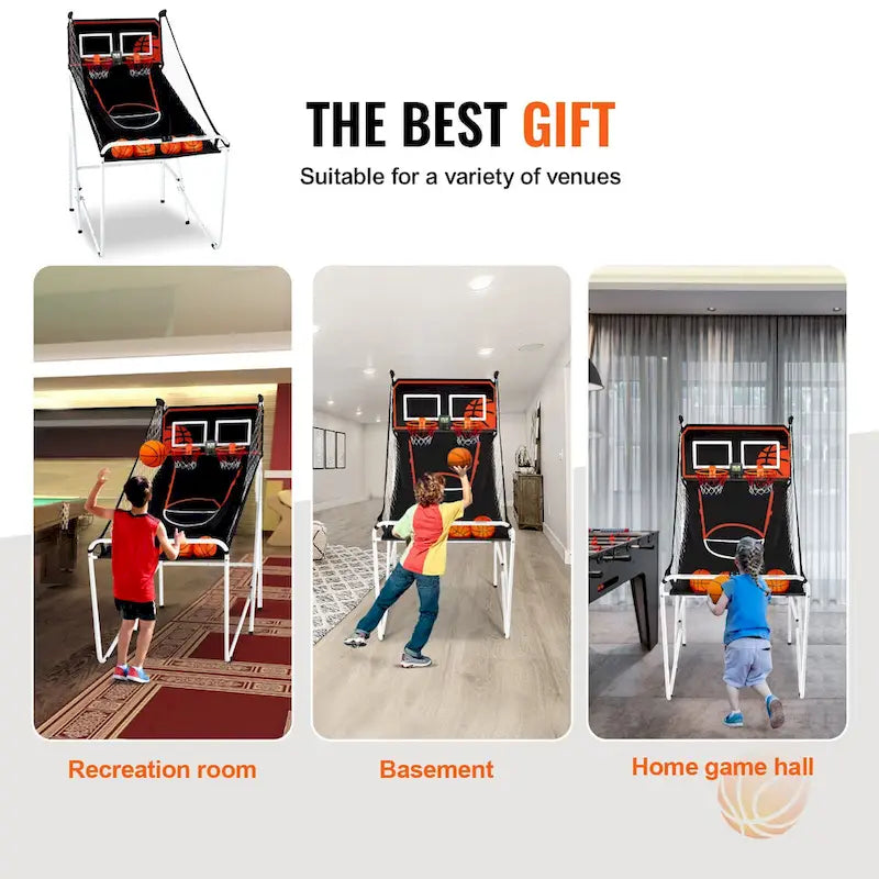 Jeu d'arcade de basket-ball pliable, jeu de basket-ball d'intérieur pour 2 joueurs, sport à double tir à domicile avec 8 modes de jeu et pompe de gonflage