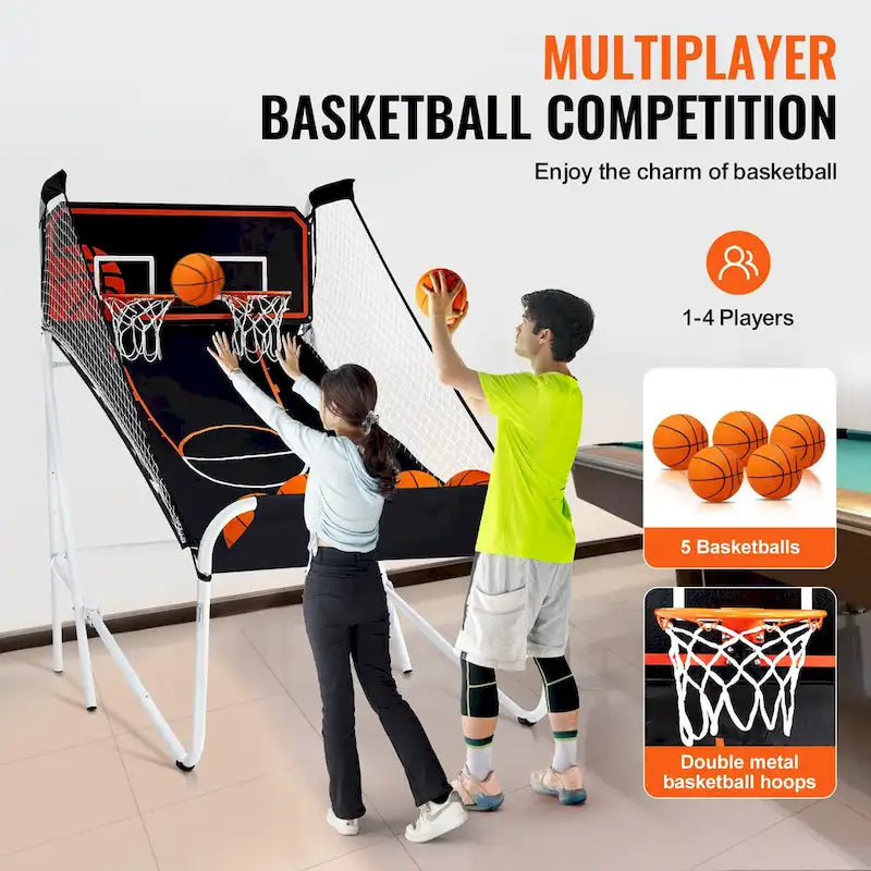 Jeu d'arcade de basket-ball pliable, jeu de basket-ball d'intérieur pour 2 joueurs, sport à double tir à domicile avec 8 modes de jeu et pompe de gonflage