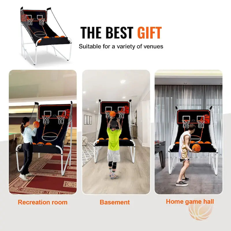 Jeu d'arcade de basket-ball pliable, jeu de basket-ball d'intérieur pour 2 joueurs, sport à double tir à domicile avec 8 modes de jeu et pompe de gonflage