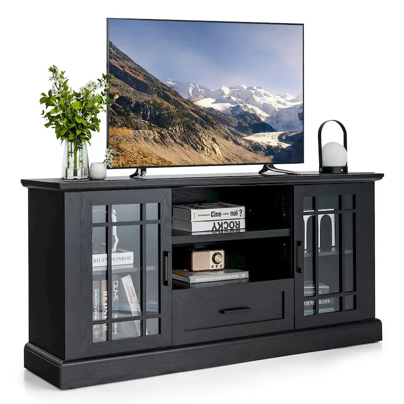 Meuble TV de style rustique pour téléviseurs jusqu'à 70 po, meuble média avec verre