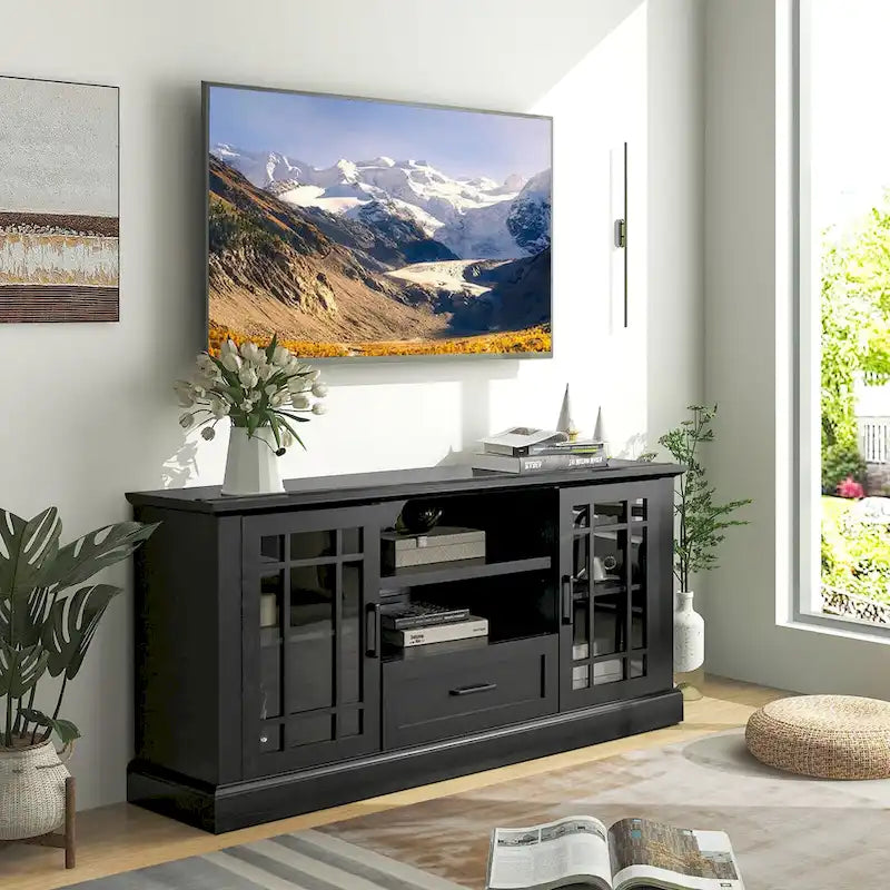 Meuble TV de style rustique pour téléviseurs jusqu'à 70 po, meuble média avec verre