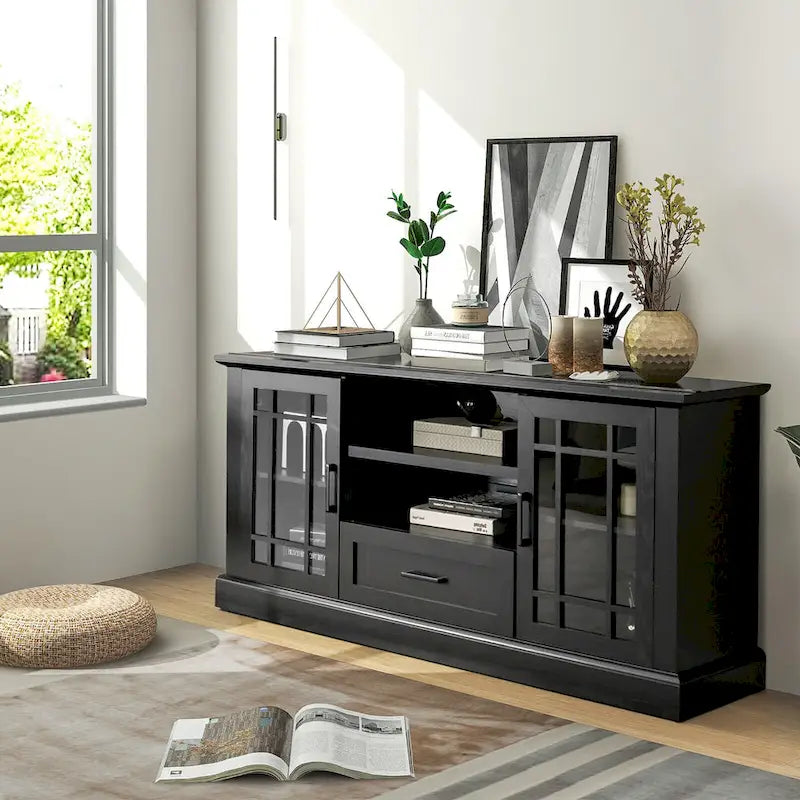 Meuble TV de style rustique pour téléviseurs jusqu'à 70 po, meuble média avec verre