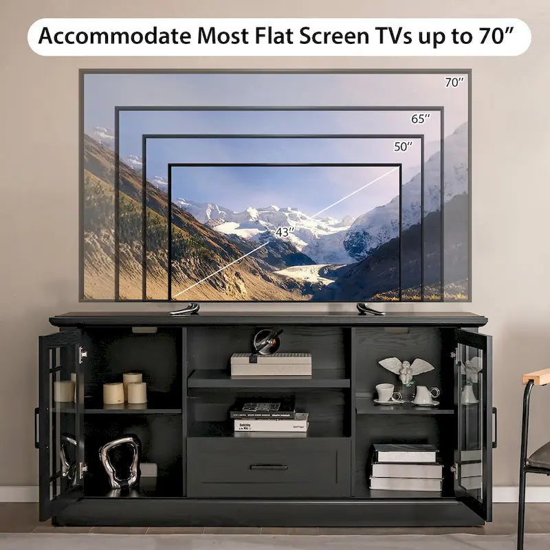 Meuble TV de style rustique pour téléviseurs jusqu'à 70 po, meuble média avec verre