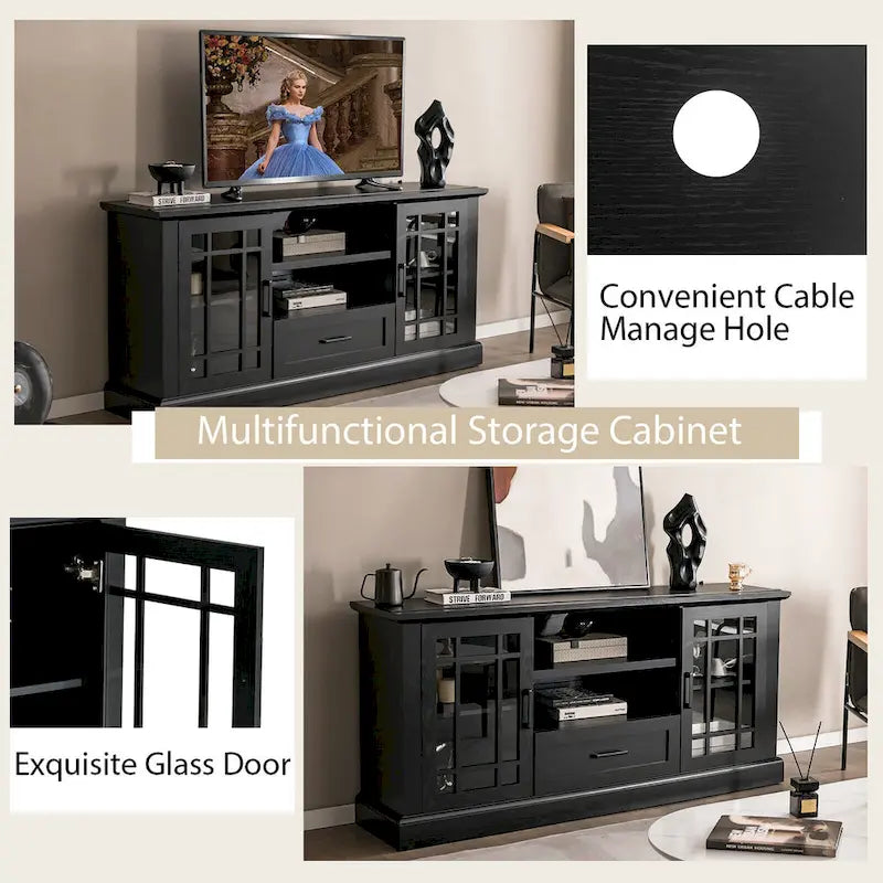 Meuble TV de style rustique pour téléviseurs jusqu'à 70 po, meuble média avec verre