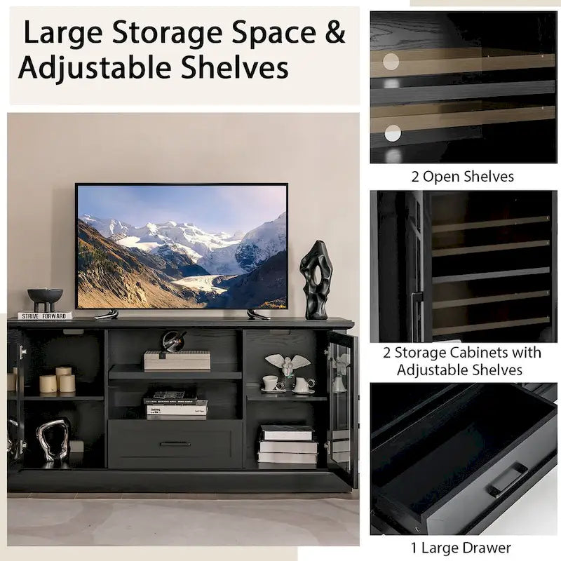 Meuble TV de style rustique pour téléviseurs jusqu'à 70 po, meuble média avec verre