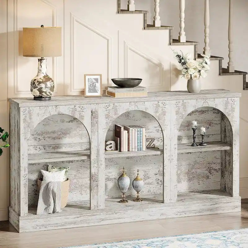 Table console de ferme de 160 cm avec 3 niveaux de rangement pour entrée, salon - 30 cm P x 160 cm L x 80 cm H