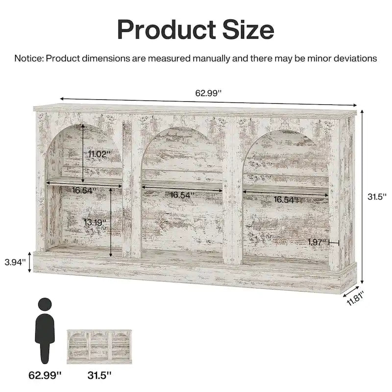 Table console de ferme de 160 cm avec 3 niveaux de rangement pour entrée, salon - 30 cm P x 160 cm L x 80 cm H