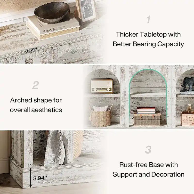 Table console de ferme de 160 cm avec 3 niveaux de rangement pour entrée, salon - 30 cm P x 160 cm L x 80 cm H