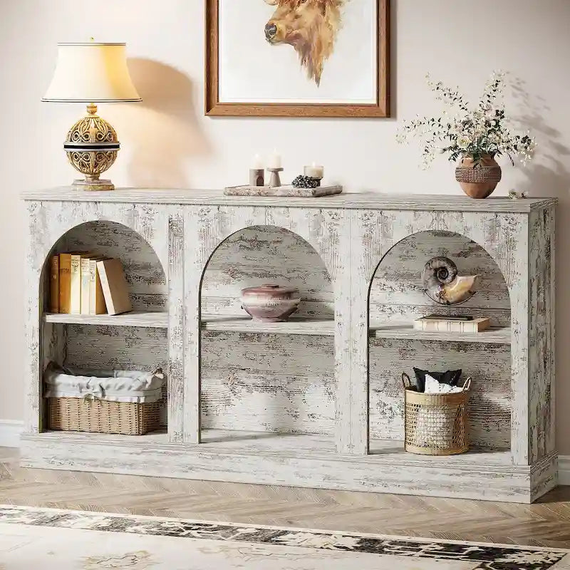 Table console de ferme de 160 cm avec 3 niveaux de rangement pour entrée, salon - 30 cm P x 160 cm L x 80 cm H