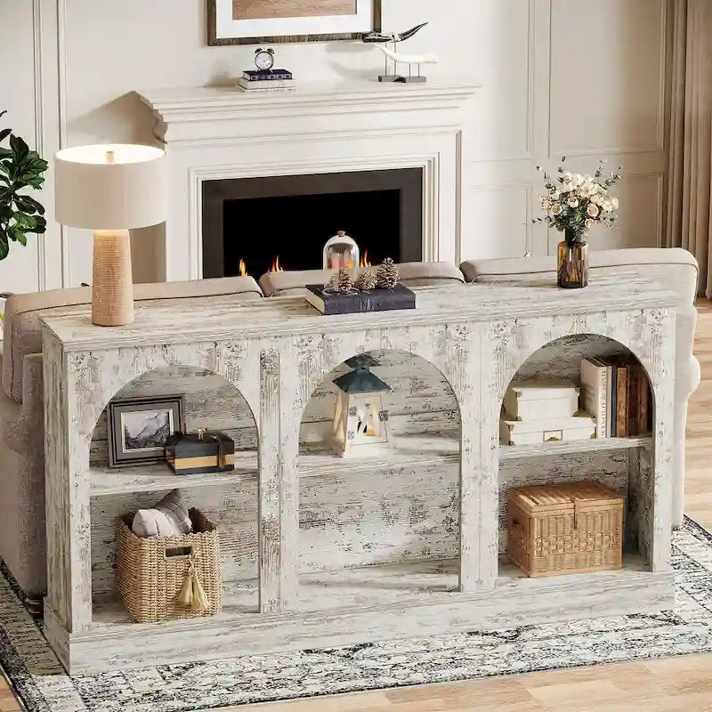 Table console de ferme de 160 cm avec 3 niveaux de rangement pour entrée, salon - 30 cm P x 160 cm L x 80 cm H
