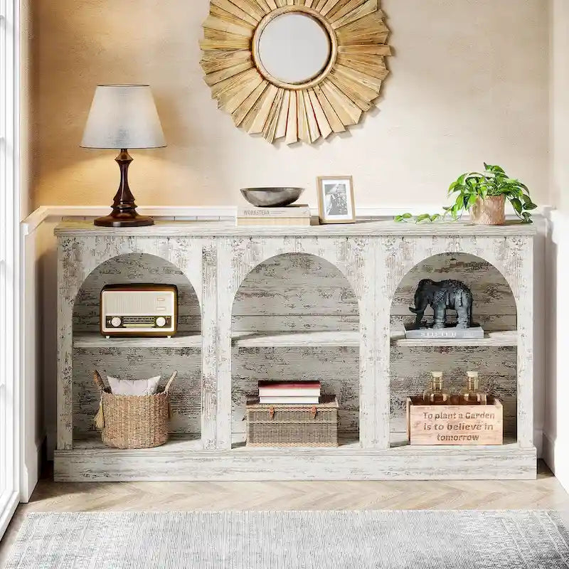 Table console de ferme de 160 cm avec 3 niveaux de rangement pour entrée, salon - 30 cm P x 160 cm L x 80 cm H