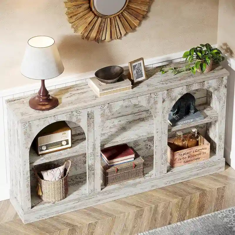 Table console de ferme de 160 cm avec 3 niveaux de rangement pour entrée, salon - 30 cm P x 160 cm L x 80 cm H