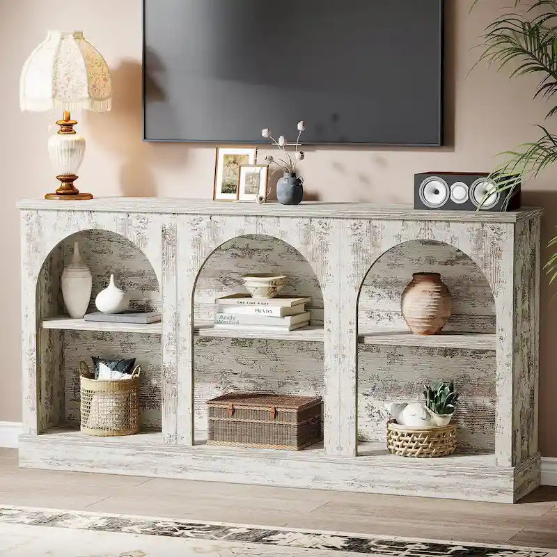 Table console de ferme de 160 cm avec 3 niveaux de rangement pour entrée, salon - 30 cm P x 160 cm L x 80 cm H