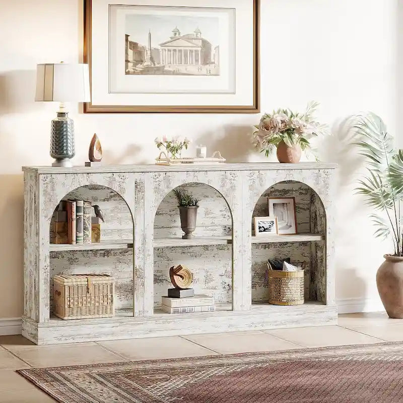 Table console de ferme de 160 cm avec 3 niveaux de rangement pour entrée, salon - 30 cm P x 160 cm L x 80 cm H