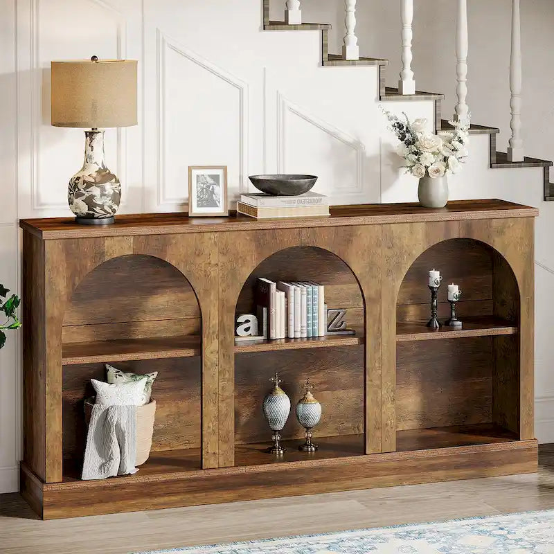 Table console de ferme de 160 cm avec 3 niveaux de rangement pour entrée, salon - 30 cm P x 160 cm L x 80 cm H