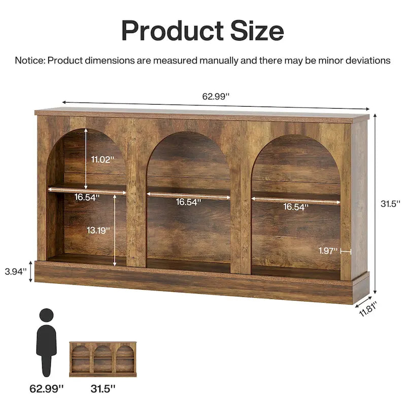 Table console de ferme de 160 cm avec 3 niveaux de rangement pour entrée, salon - 30 cm P x 160 cm L x 80 cm H