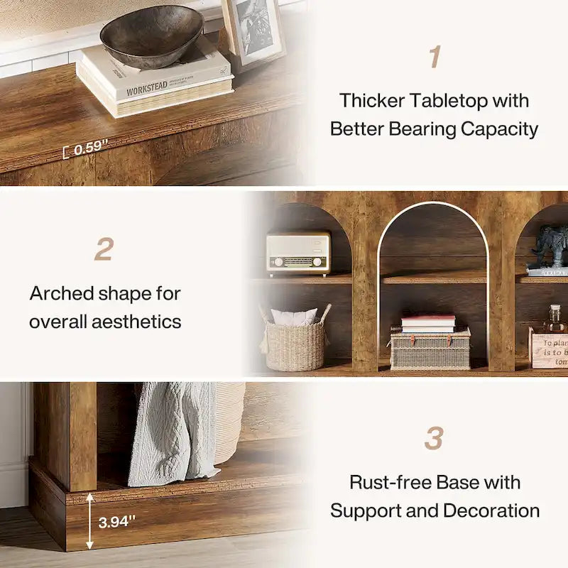 Table console de ferme de 160 cm avec 3 niveaux de rangement pour entrée, salon - 30 cm P x 160 cm L x 80 cm H