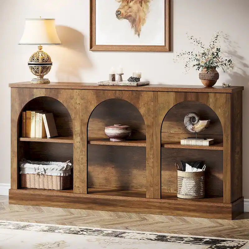 Table console de ferme de 160 cm avec 3 niveaux de rangement pour entrée, salon - 30 cm P x 160 cm L x 80 cm H