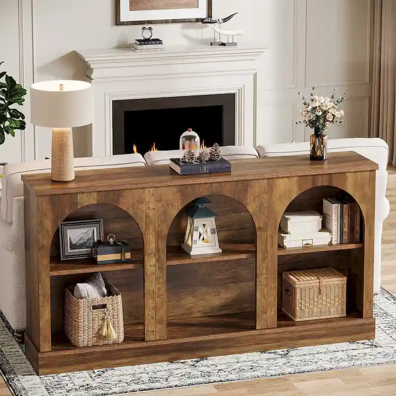 Table console de ferme de 160 cm avec 3 niveaux de rangement pour entrée, salon - 30 cm P x 160 cm L x 80 cm H