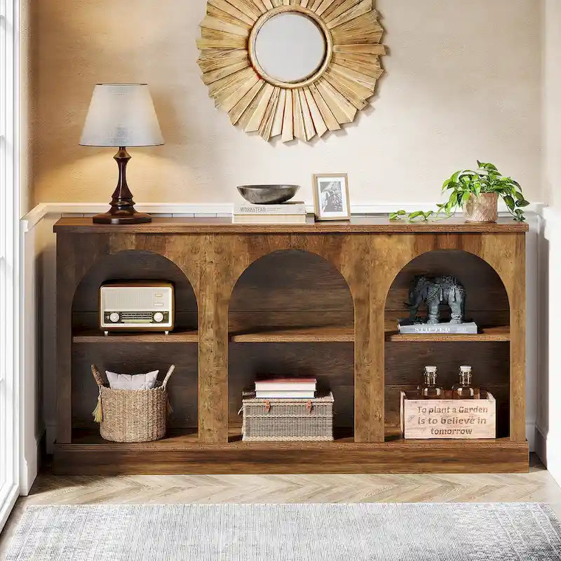 Table console de ferme de 160 cm avec 3 niveaux de rangement pour entrée, salon - 30 cm P x 160 cm L x 80 cm H