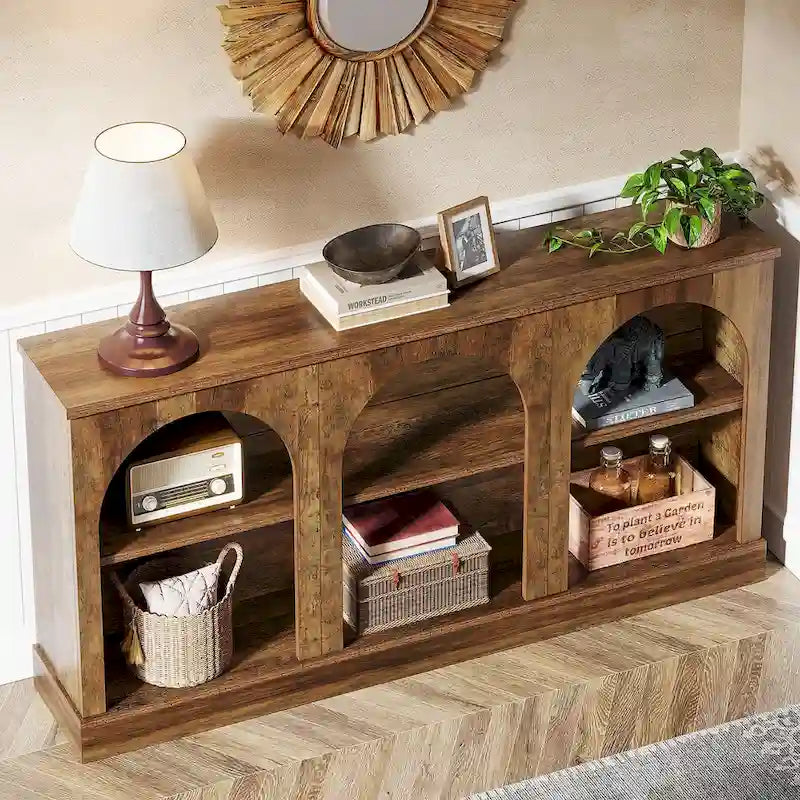 Table console de ferme de 160 cm avec 3 niveaux de rangement pour entrée, salon - 30 cm P x 160 cm L x 80 cm H