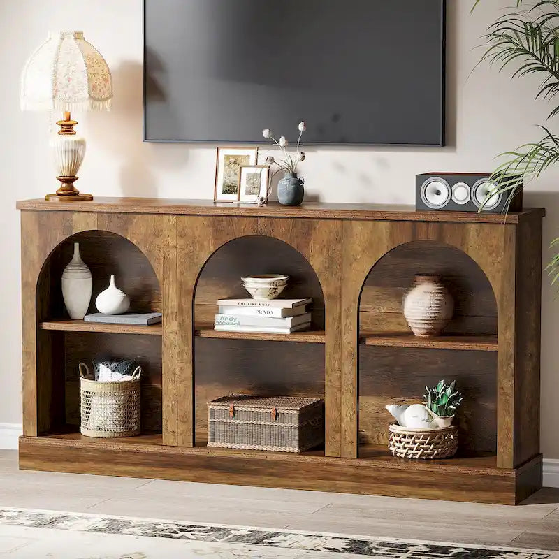 Table console de ferme de 160 cm avec 3 niveaux de rangement pour entrée, salon - 30 cm P x 160 cm L x 80 cm H