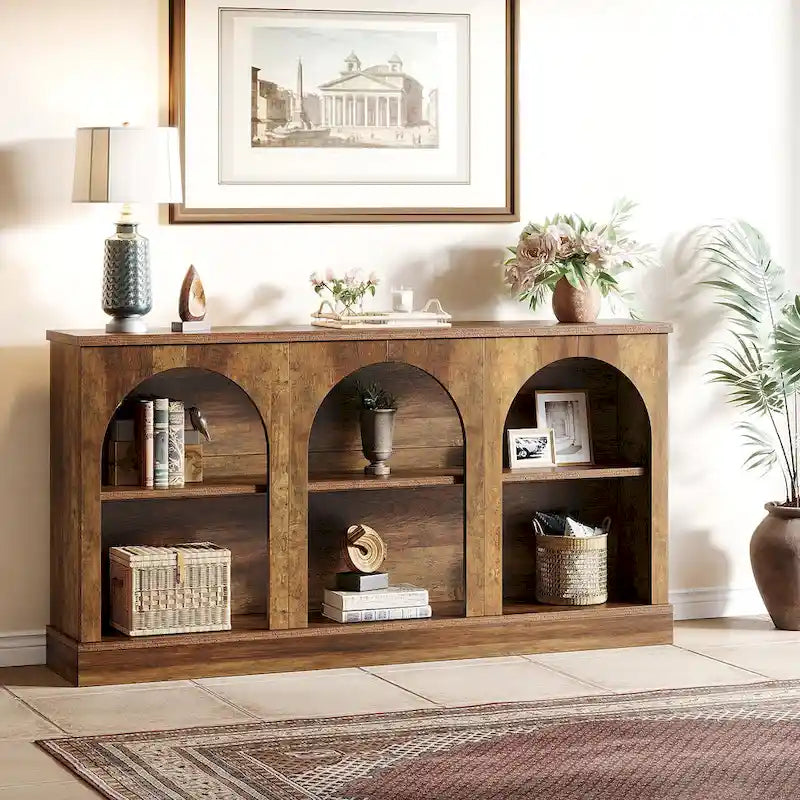 Table console de ferme de 160 cm avec 3 niveaux de rangement pour entrée, salon - 30 cm P x 160 cm L x 80 cm H