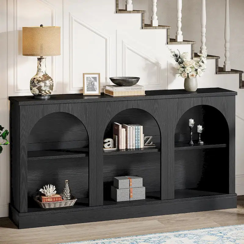 Table console de ferme de 160 cm avec 3 niveaux de rangement pour entrée, salon - 30 cm P x 160 cm L x 80 cm H