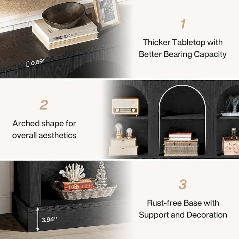 Table console de ferme de 160 cm avec 3 niveaux de rangement pour entrée, salon - 30 cm P x 160 cm L x 80 cm H