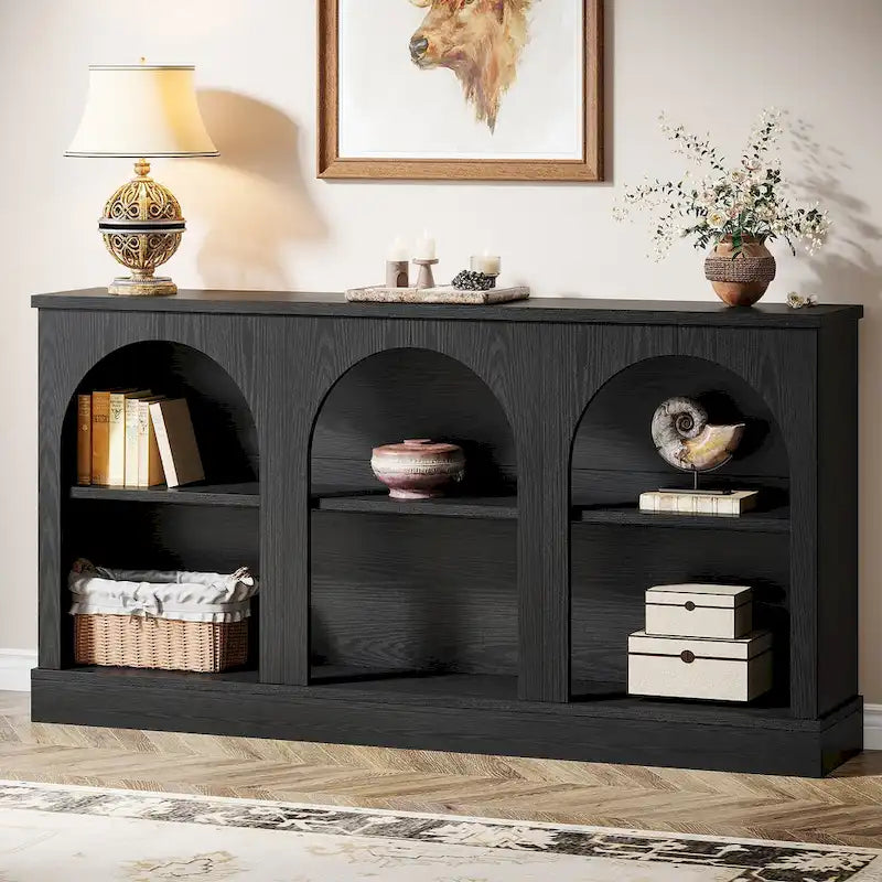 Table console de ferme de 160 cm avec 3 niveaux de rangement pour entrée, salon - 30 cm P x 160 cm L x 80 cm H