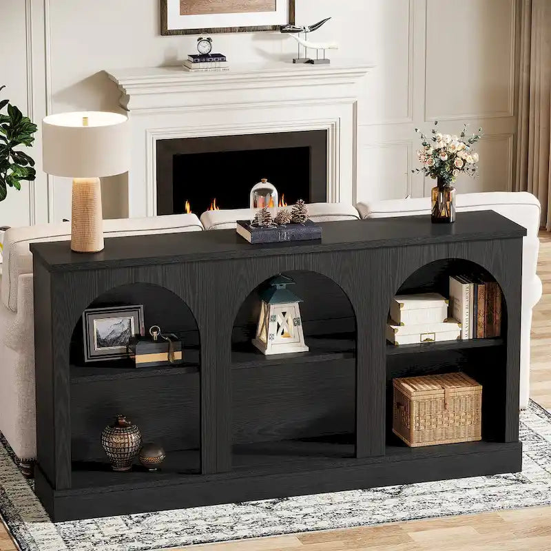 Table console de ferme de 160 cm avec 3 niveaux de rangement pour entrée, salon - 30 cm P x 160 cm L x 80 cm H