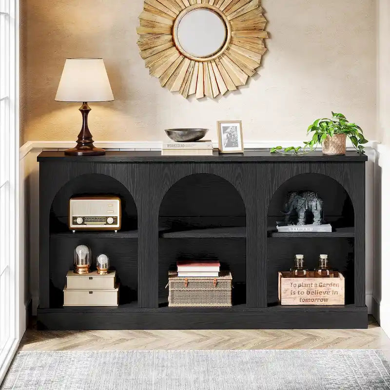 Table console de ferme de 160 cm avec 3 niveaux de rangement pour entrée, salon - 30 cm P x 160 cm L x 80 cm H