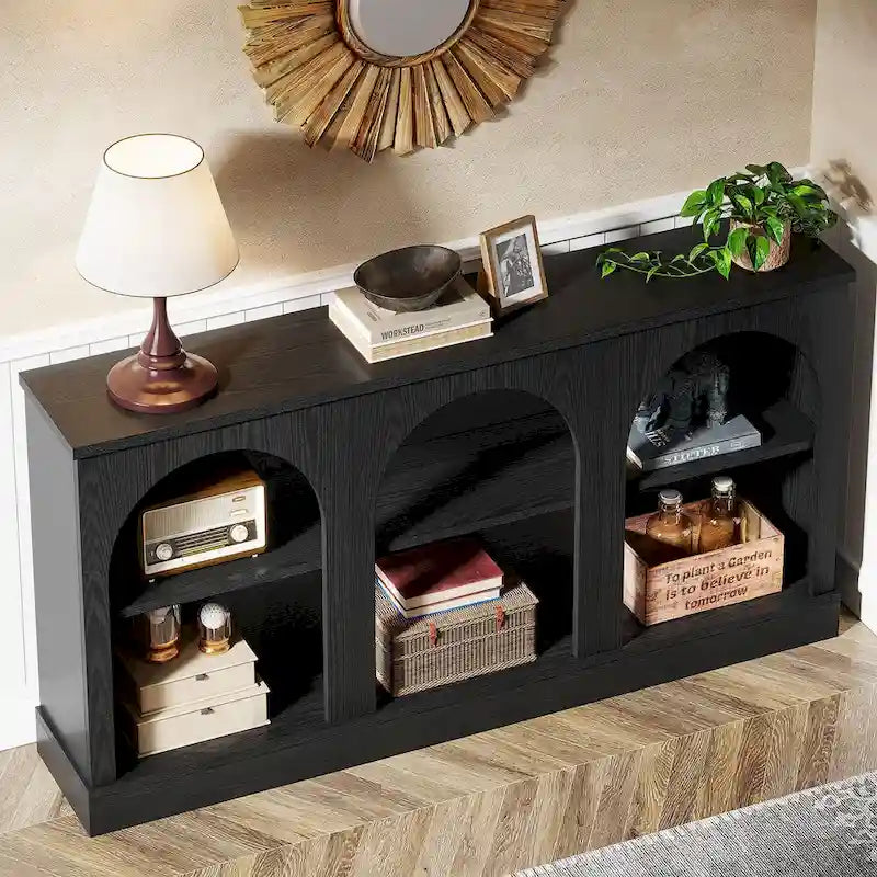 Table console de ferme de 160 cm avec 3 niveaux de rangement pour entrée, salon - 30 cm P x 160 cm L x 80 cm H