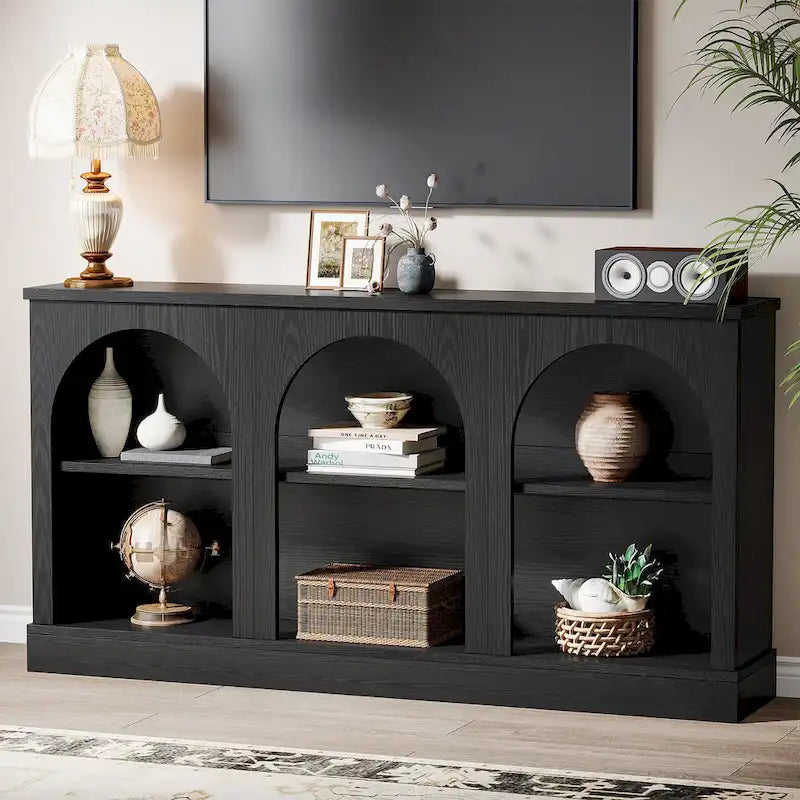 Table console de ferme de 160 cm avec 3 niveaux de rangement pour entrée, salon - 30 cm P x 160 cm L x 80 cm H