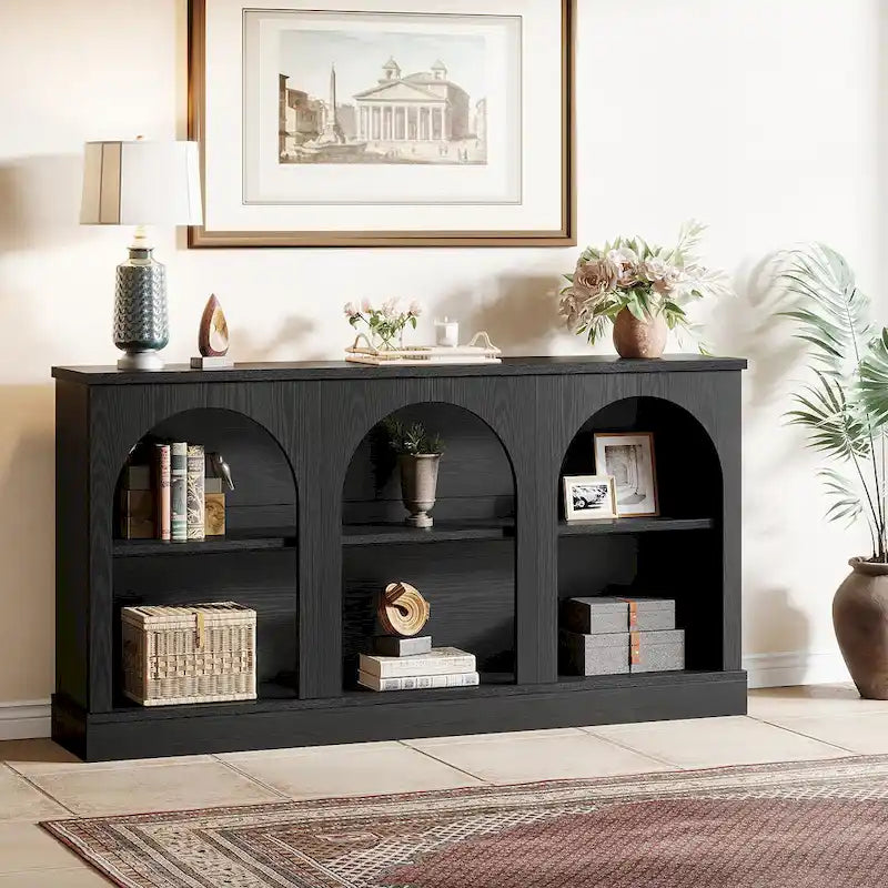 Table console de ferme de 160 cm avec 3 niveaux de rangement pour entrée, salon - 30 cm P x 160 cm L x 80 cm H