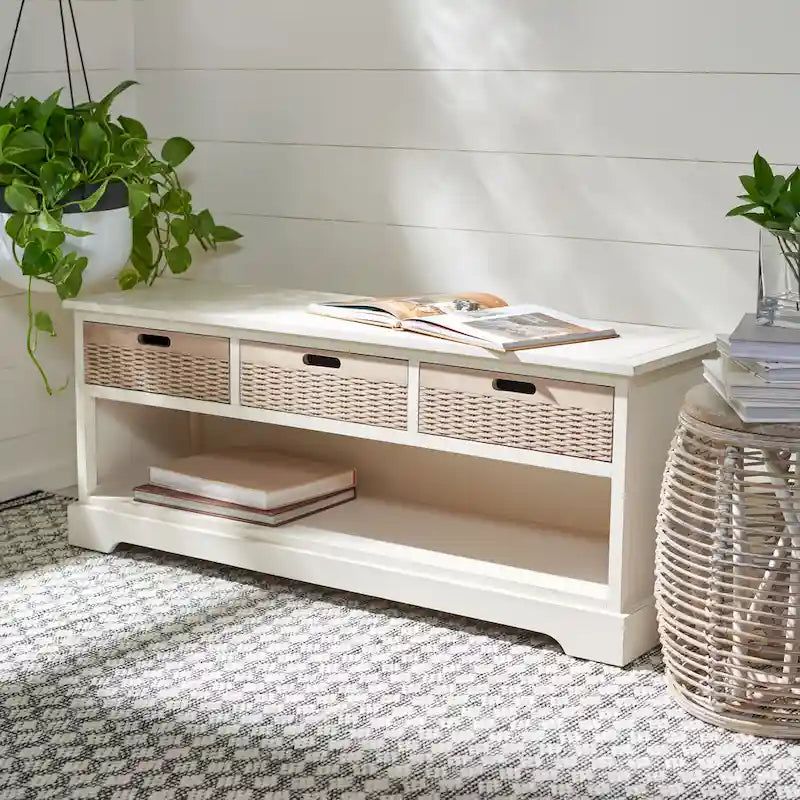 SAFAVIEH Salime 3-Drawer Bottom Shelf Storage Bench - 47.3 W x 15 L x 19 H - 47Wx15Dx19H