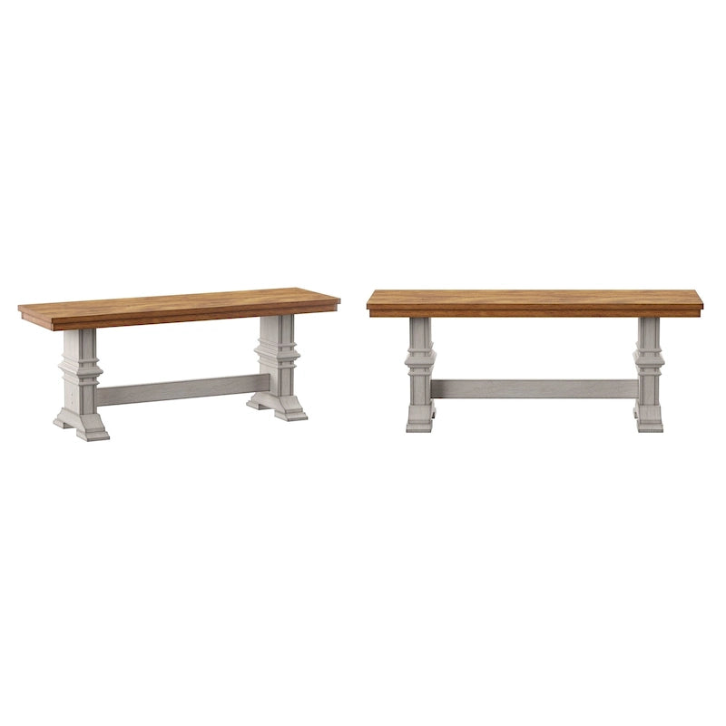Banc de salle à manger en bois avec pieds tréteaux bicolores