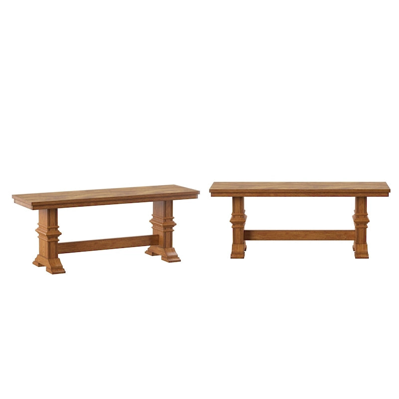 Banc de salle à manger en bois avec pieds tréteaux bicolores