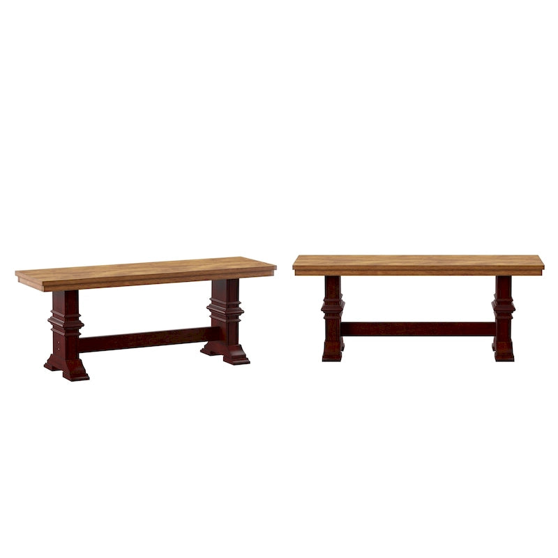 Banc de salle à manger en bois avec pieds tréteaux bicolores